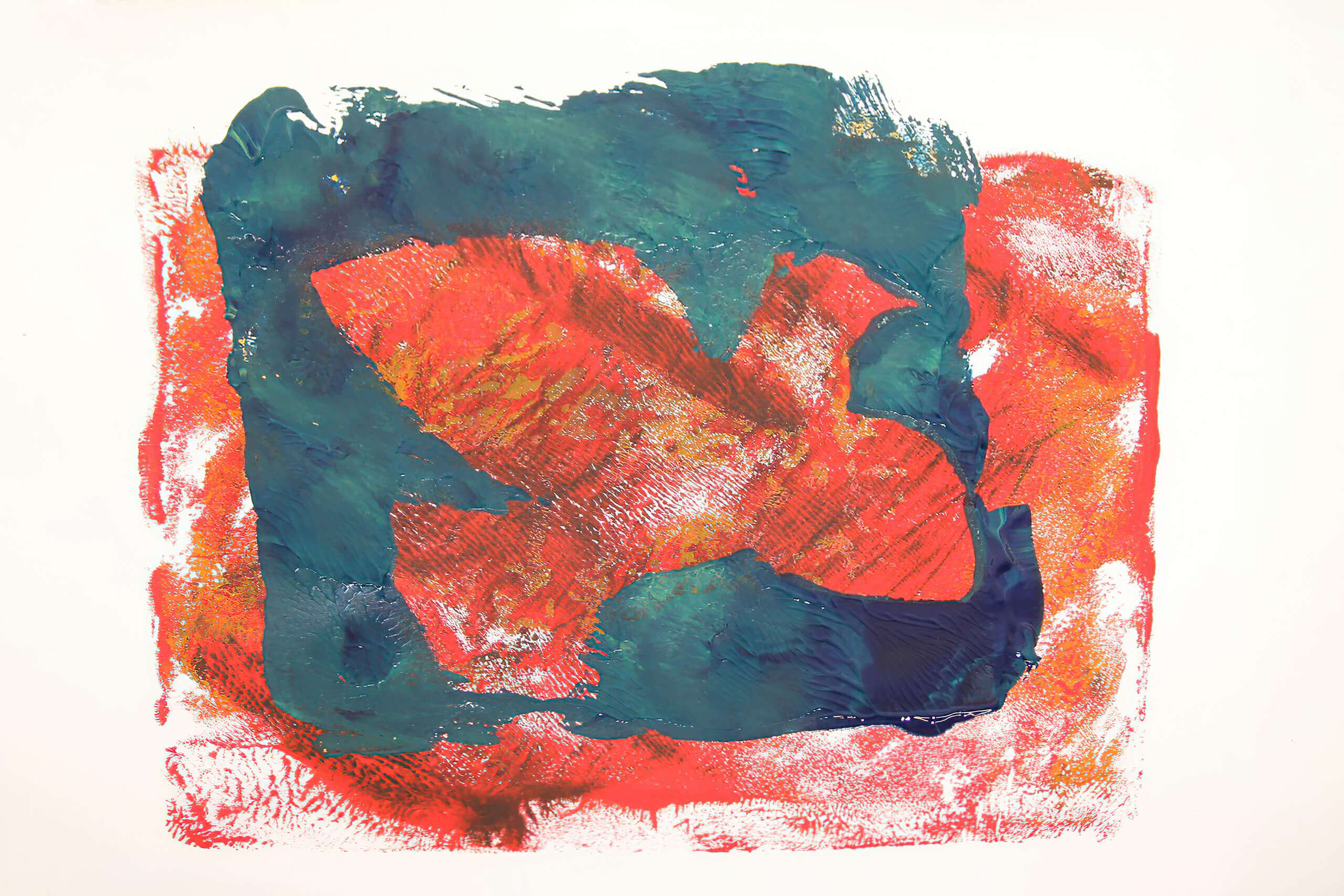Kreative Druckmuster und Strukturen aus dem Gelplattendruck-Workshop mit Acrylfarben und Farbwalze im M7
